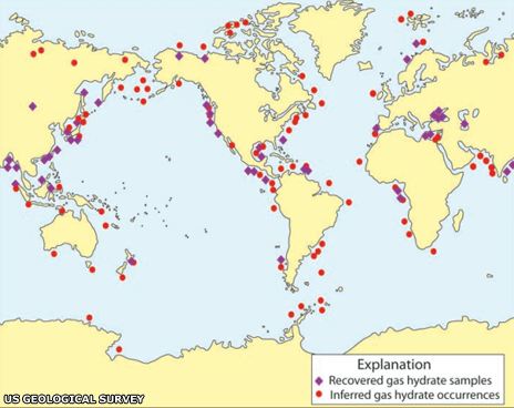 Where methane hydrates are found